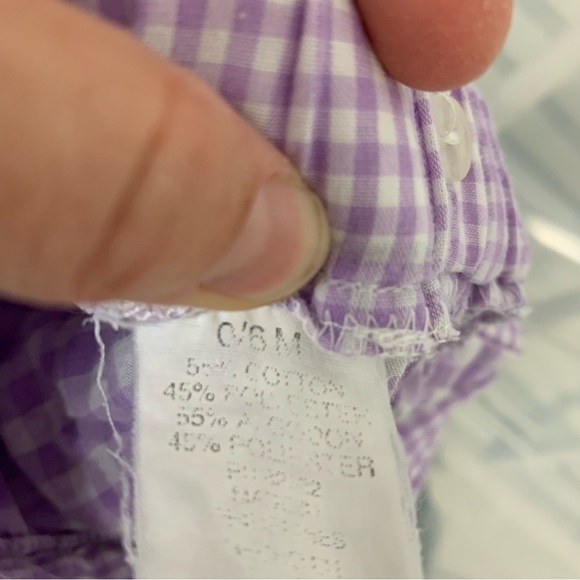 Vintage Baby Ruffle Bottom Romper Purple Gingham Sunsuit Floral Bon Jour - Picture 10 of 14